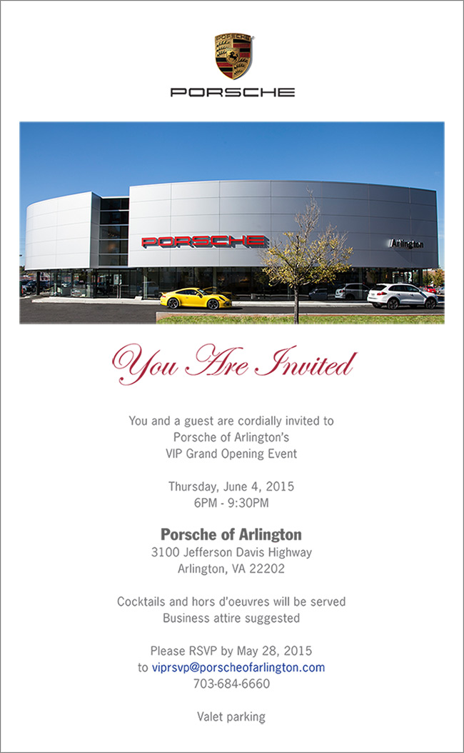 Porsche of Arlington Grand Opening - Invitation